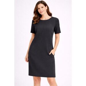 Parisian Room Black Silk Shift Dress Women's Size 16 Short Sleeve Minimalist